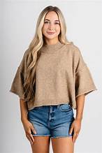 SHORT SLEEVE MOCK NECK SWEATER - MOCHA MOUSSE