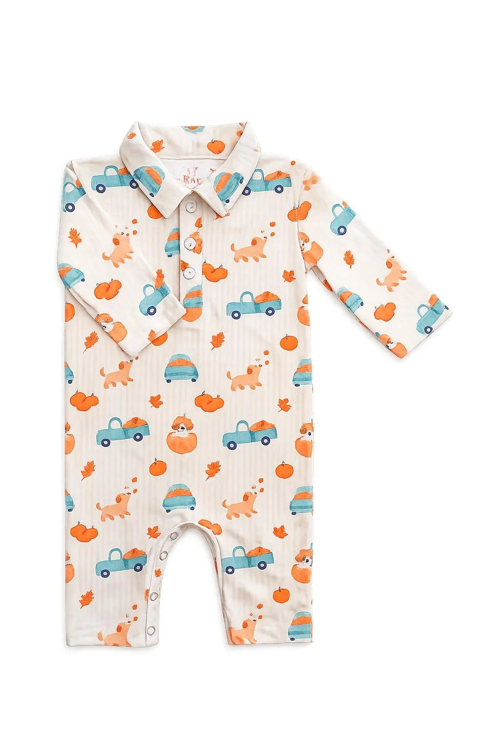 PUMPKIN SPICE PUPS L/S POLO ONE PIECE 0/6MTH