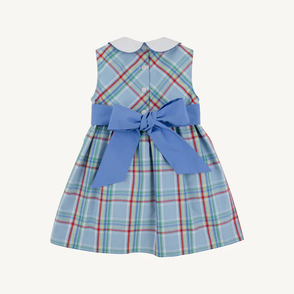 SLEEVELESS CINDY LOU SASH DRESS - WOVEN KENSINGTON COURT PLAID/BARBADOS BLUE