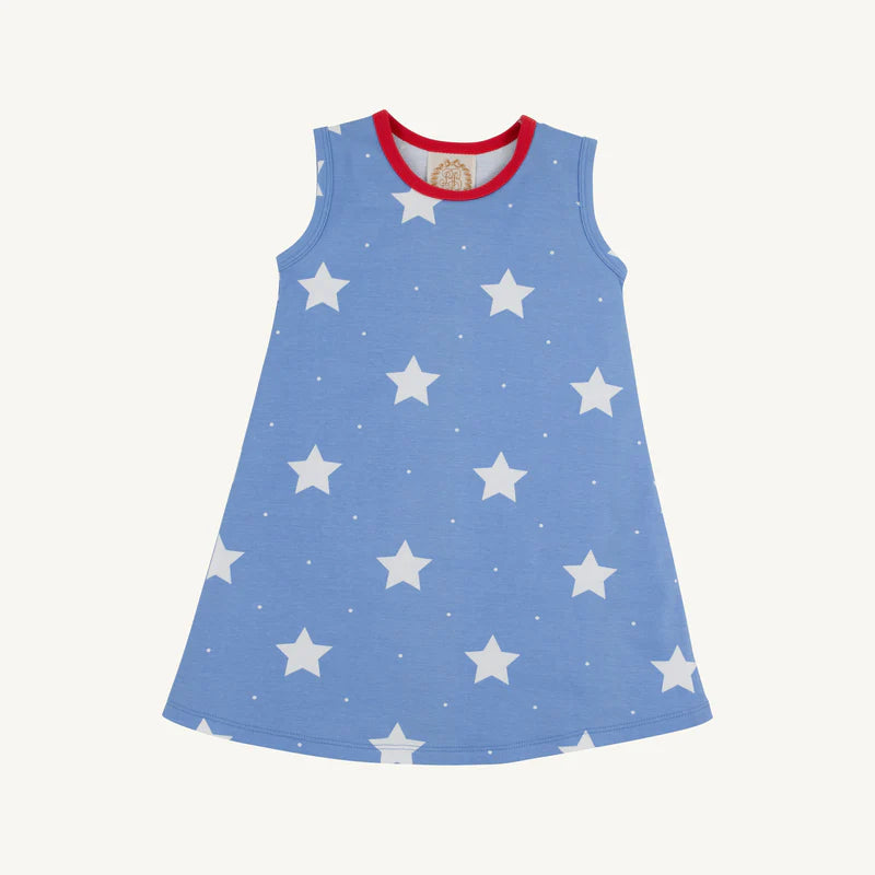 SLEEVELESS POLLY PLAY DRESS - NORTH SEA STARS/RICHMOND RED