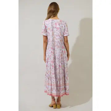 HANSON FLORAL TIERED MAXI DRESS - LIGHT BLUE/MULTI