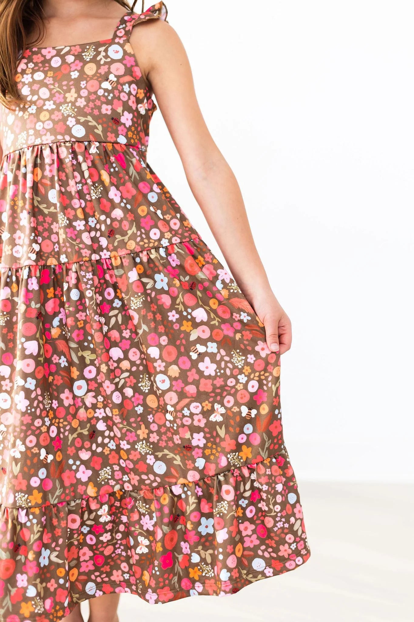 WILD PAINTBRUSHES RUFFLE MAXI DRESS
