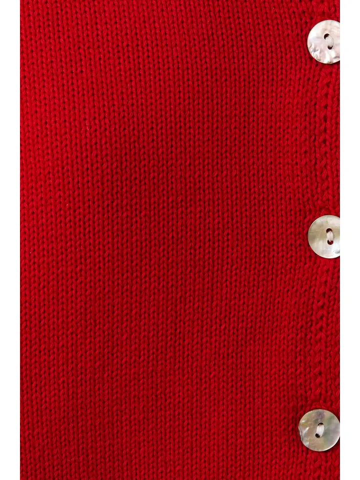 ROUND ROLLED HEMLINE DETAIL THIN SWEATER CARDIGAN - RED