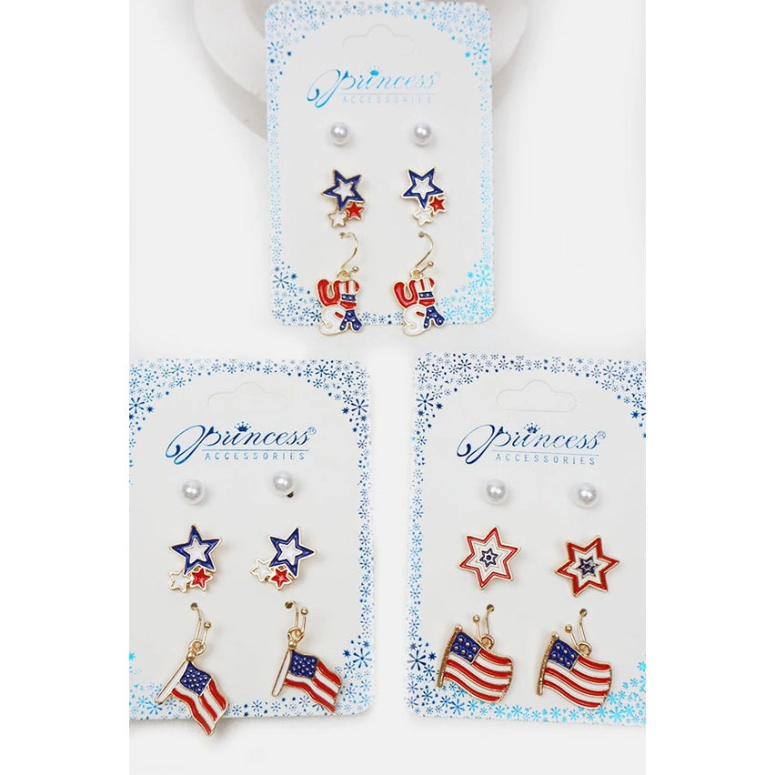 AMERICAN FLAG ASSORTED EARRING SET