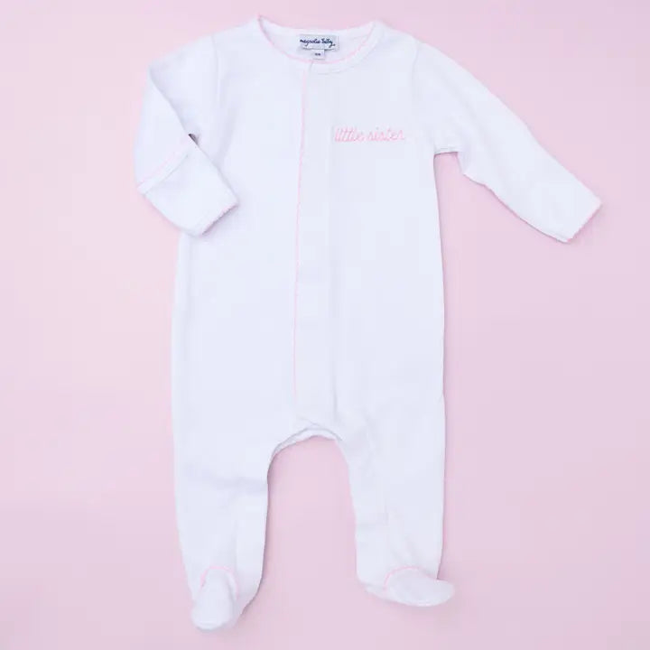 LITTLE SISTER EMBROIDERED FOOTIE