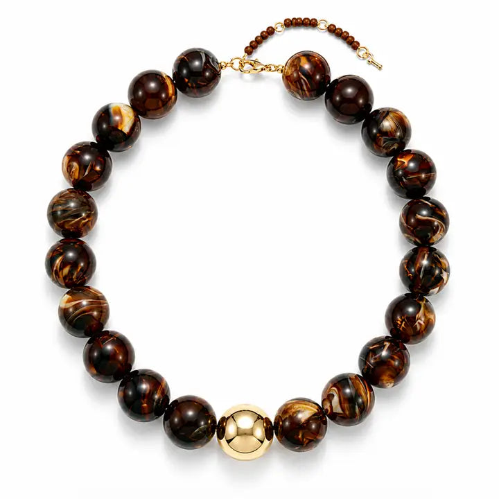 AMBER SHELL BUBBLE BEADED STATEMENT NECKLACE