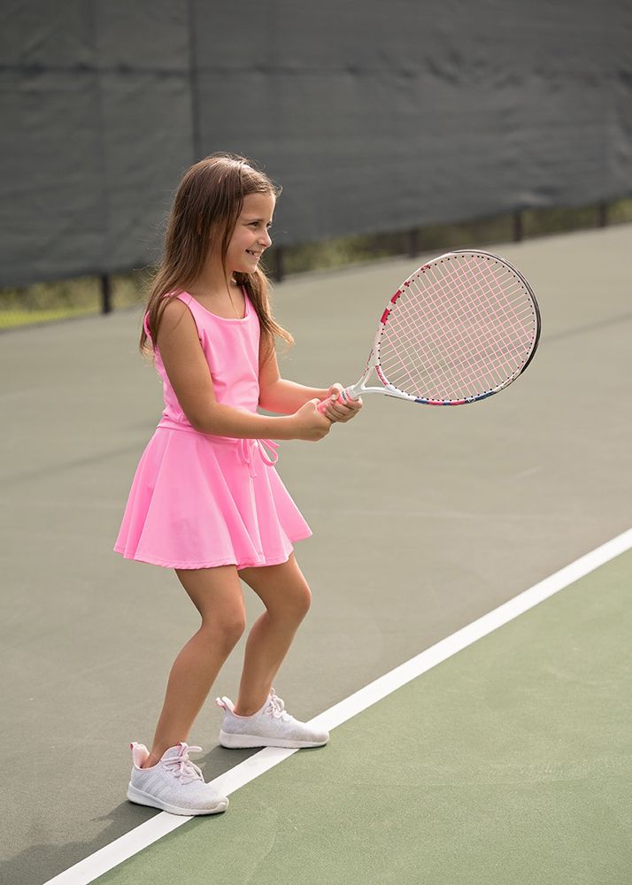 ATHLEISURE TENNIS DRESS W/ TIE - PINK