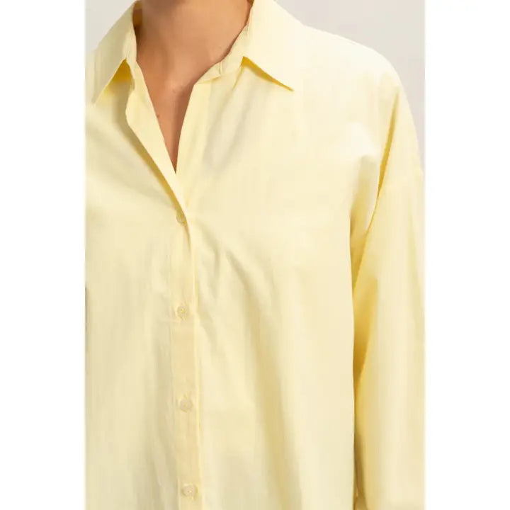 BUTTON UP POPLIN SHIRT - WHITE