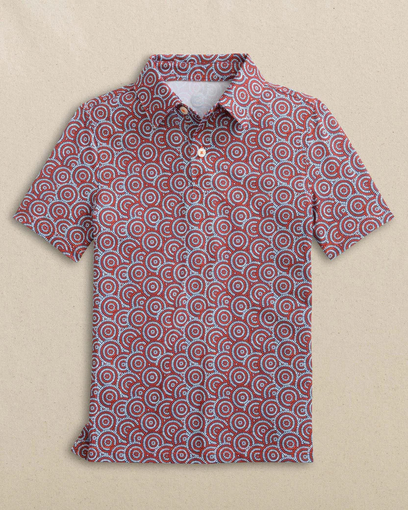 BOYS DRIVER FIRECRACKER PRINTED PERFORMANCE POLO - CHANNEL MARKER RED