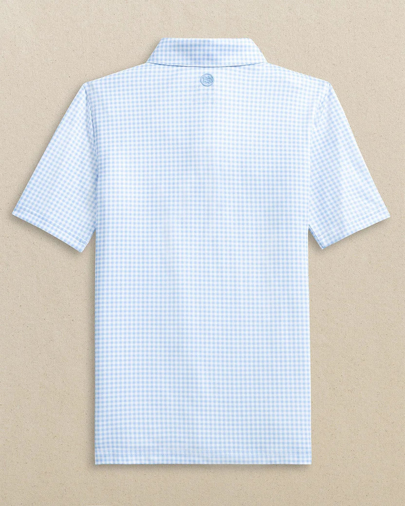 BOYS DRIVER GINGHAM PRINTED PERFORMANCE POLO - TIDE BLUE