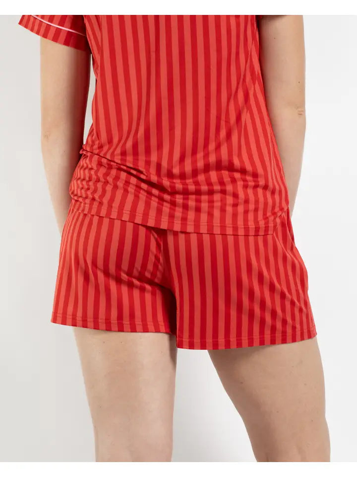 CARISSA STRIPE SLEEP SHORT - RED/PINK