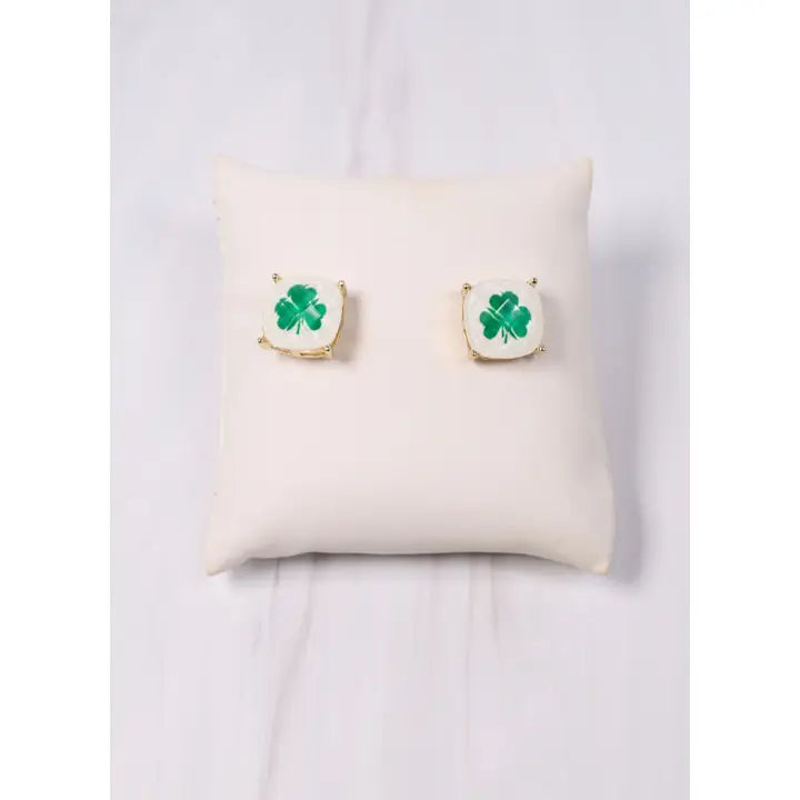 SHAMROCK CUSHION STUD EARRINGS - GREEN