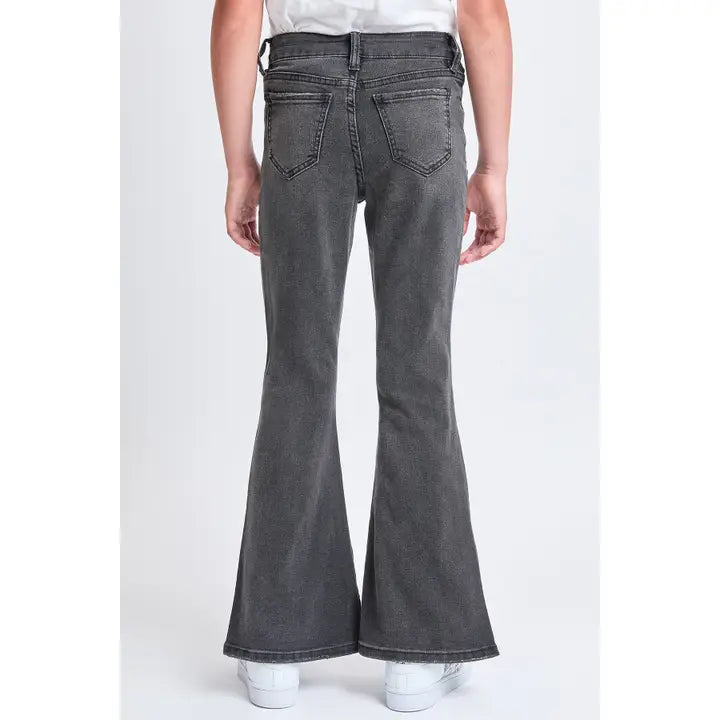 GIRLS FLARE FRONT PATCH POCKET JEANS - FADED BLACK