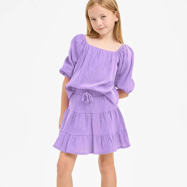 GAUZE TIERED SKIRT - LAVENDER