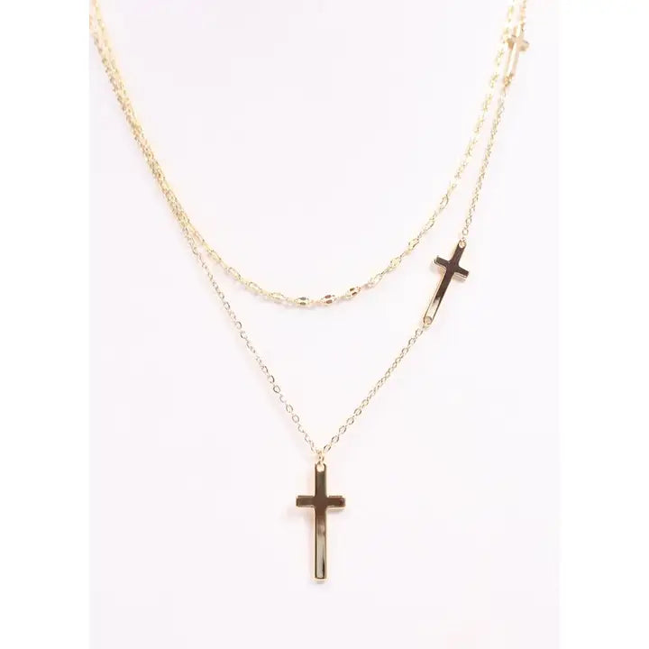FLETCHER CROSS LAYERED NECKLACE - GOLD