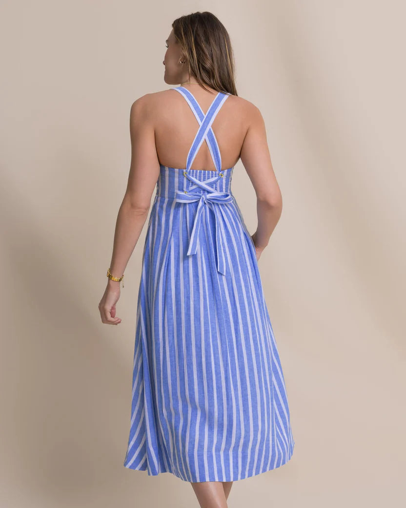 CINZIA STRIPED CROSS STRAP DRESS - BLUE STREAM