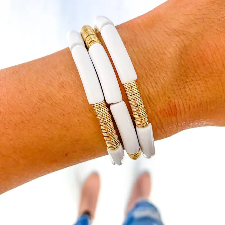 SMALL WHITE -GOLD DISCS BRACELET