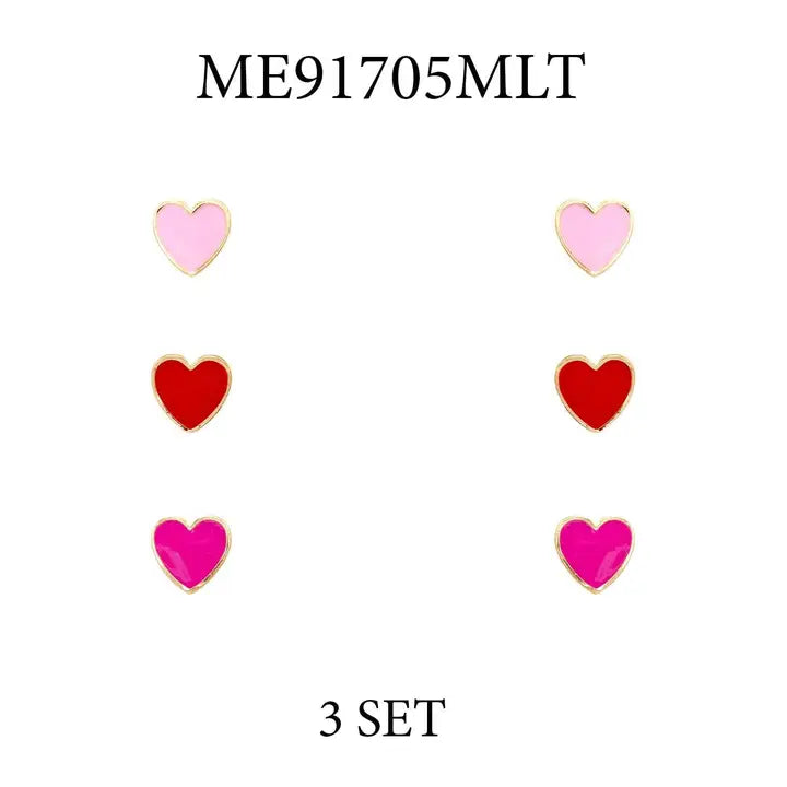 SET OF 3 HOT PINK, RED, AND LIGHT PINK STUDS