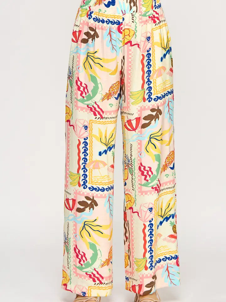 AUMMER PRINT ELASTIC WAIST PANTS - MULTI