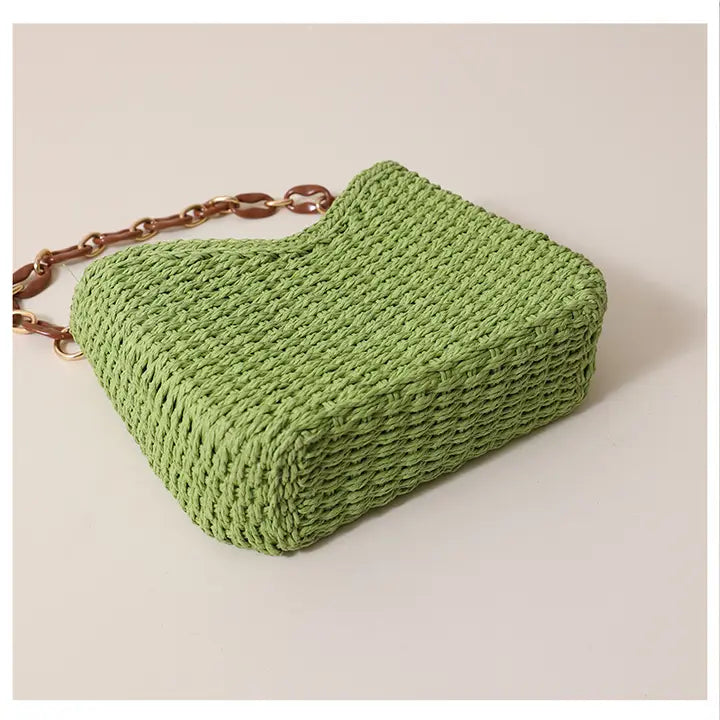 STRAW SHOULDER BEACH BAG - GREEN