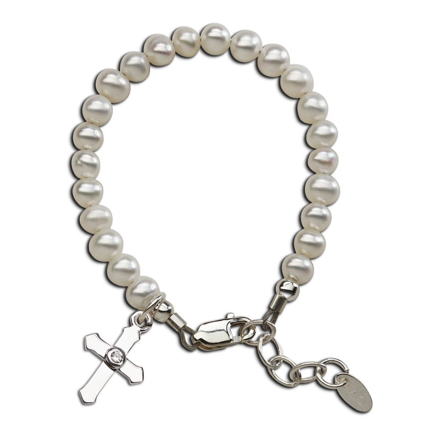 STERLING SILVER PEARL BABY CROSS BRACELET(0-1Y)