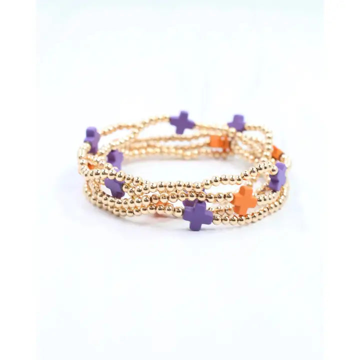BRITTANY CROSS BRACELET SET - ORANGE/PRUPLE