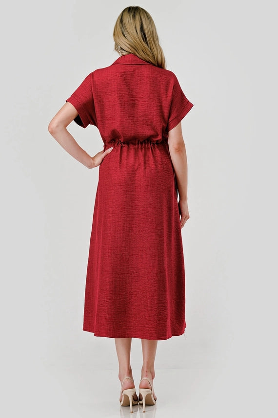 SOFIA DRAWSTRING MIDI DRESS - BURGUNDY