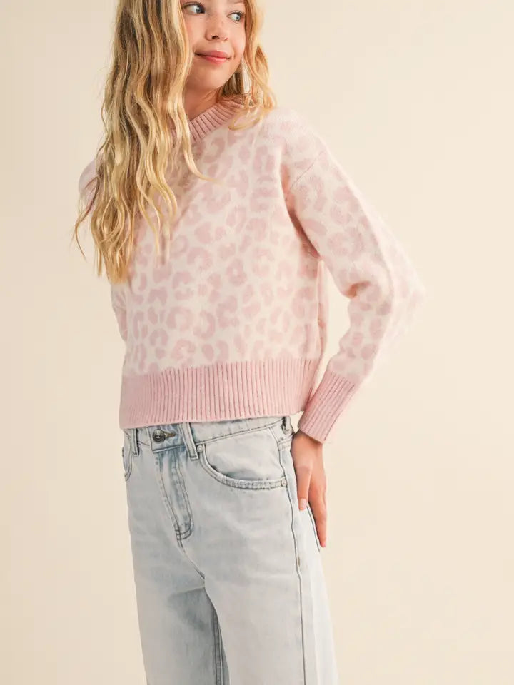 ROUND NECK DROP SHOULDER BOXY SWEATER - PINK