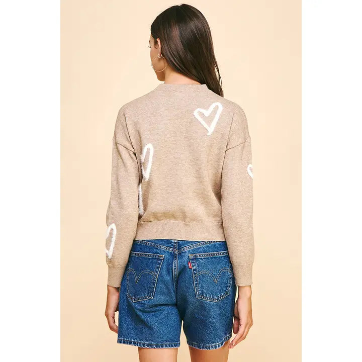 HEART PULLOVER SWEATER - TAUPE