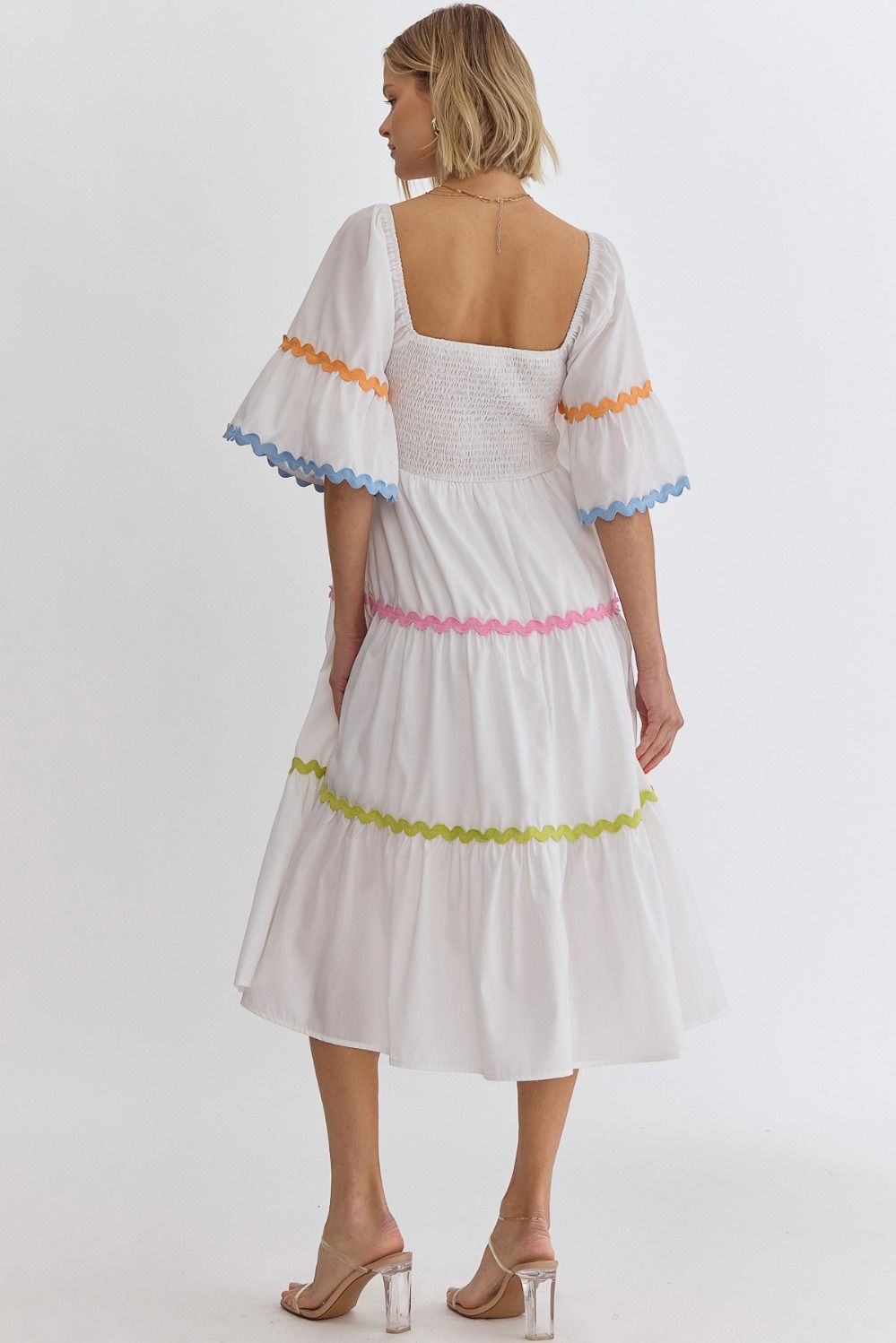 SQUARE NECK HALF SLEEVE MIDI DRESS - OFF WHITE