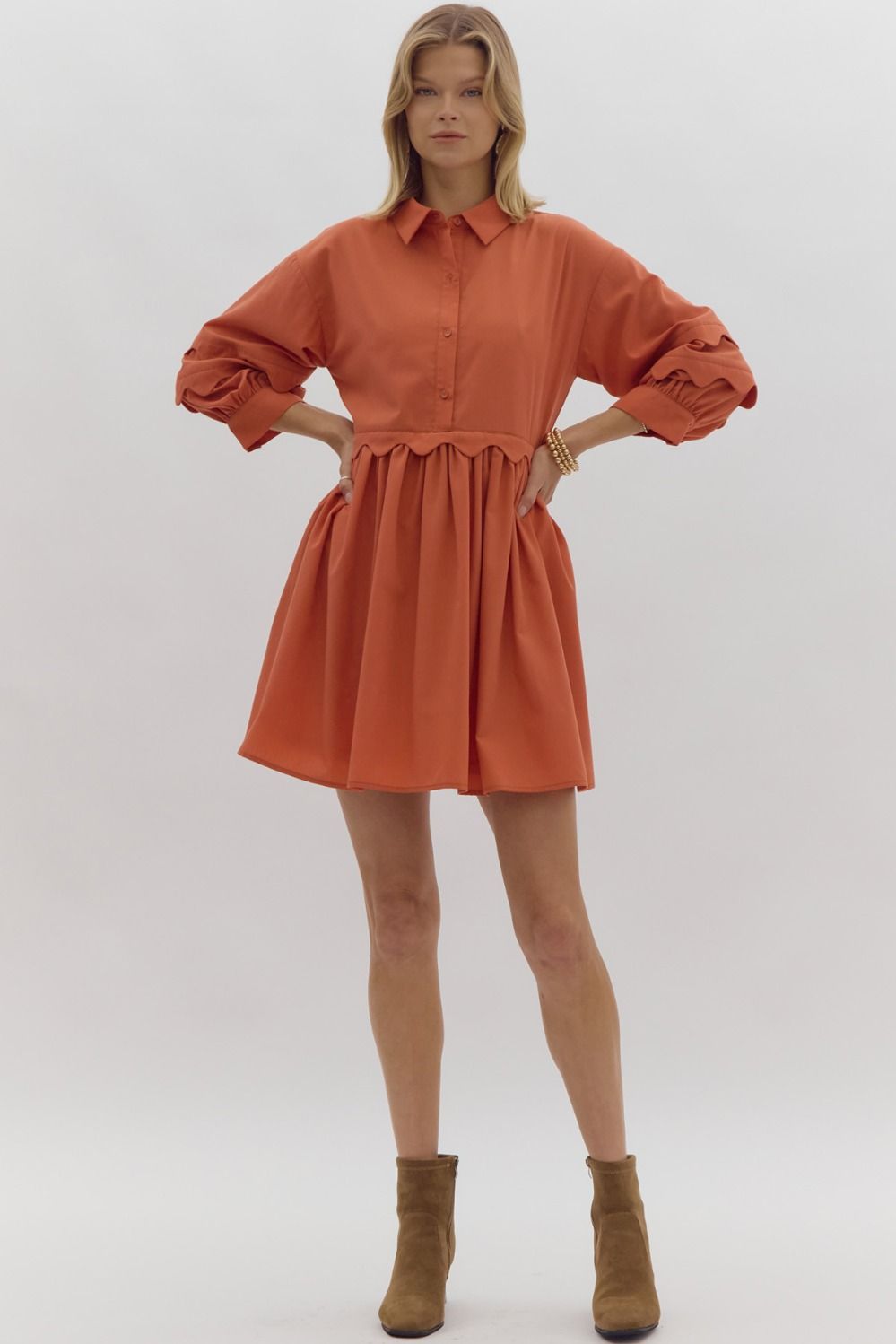 COLLARED MINI DRESS - PUMPKIN