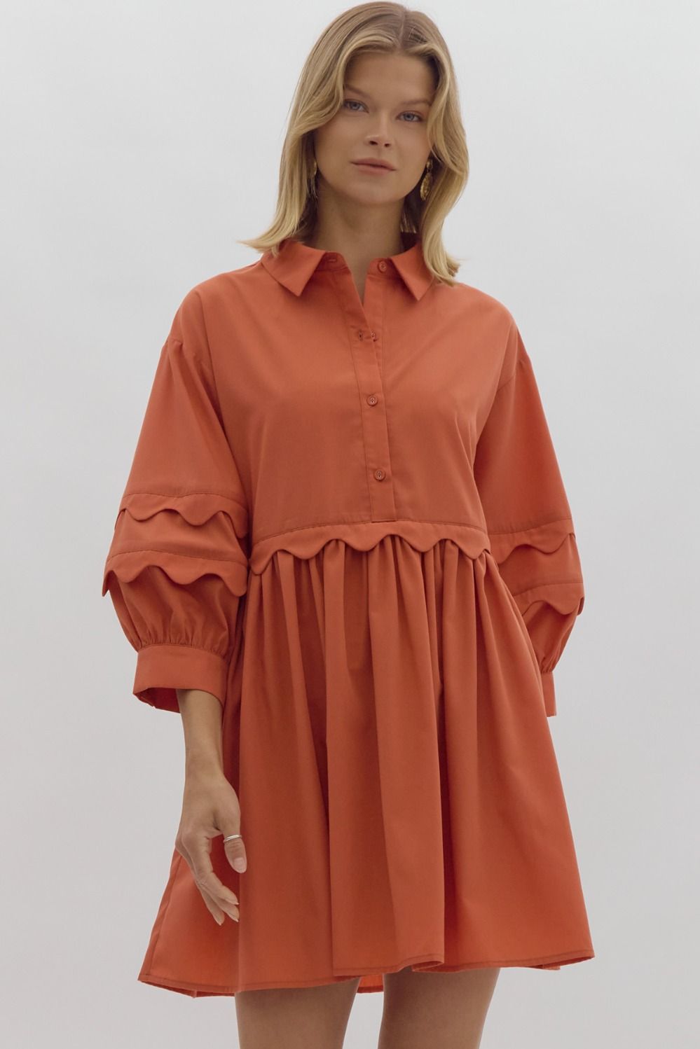 COLLARED MINI DRESS - PUMPKIN