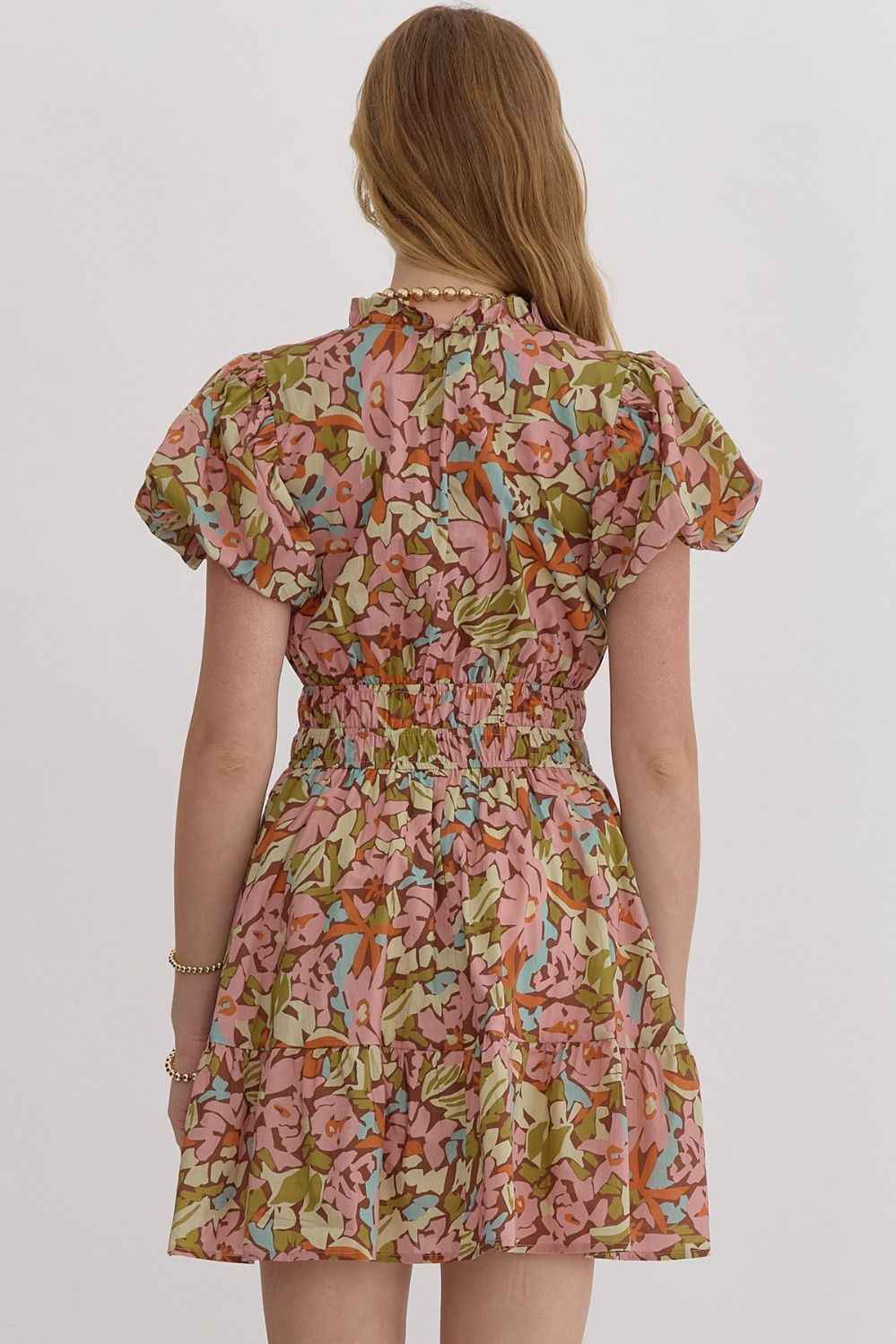 FLORAL MINI DRESS - RUST PINK