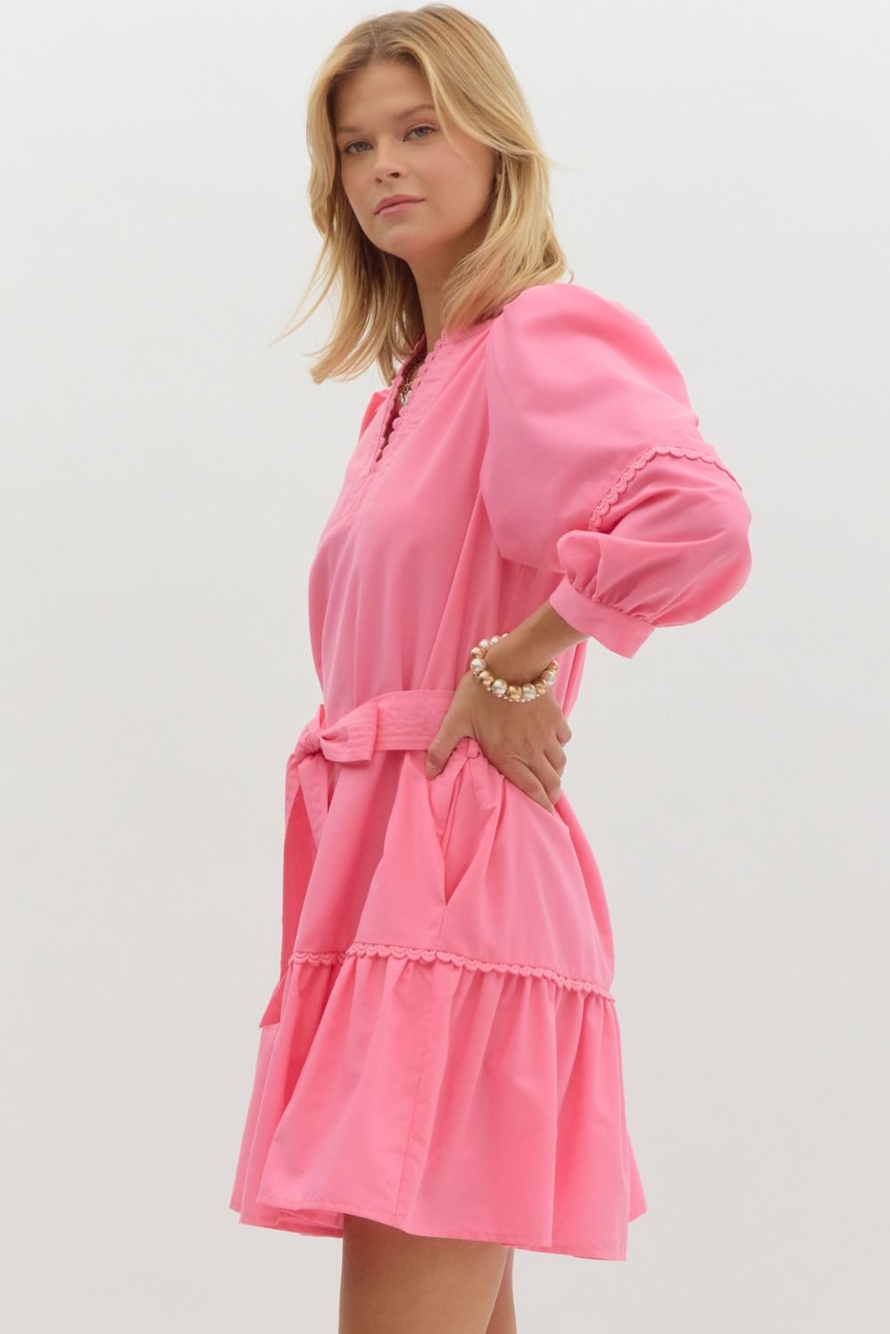 3/4 SLEEVE MINI DRESS - PINK