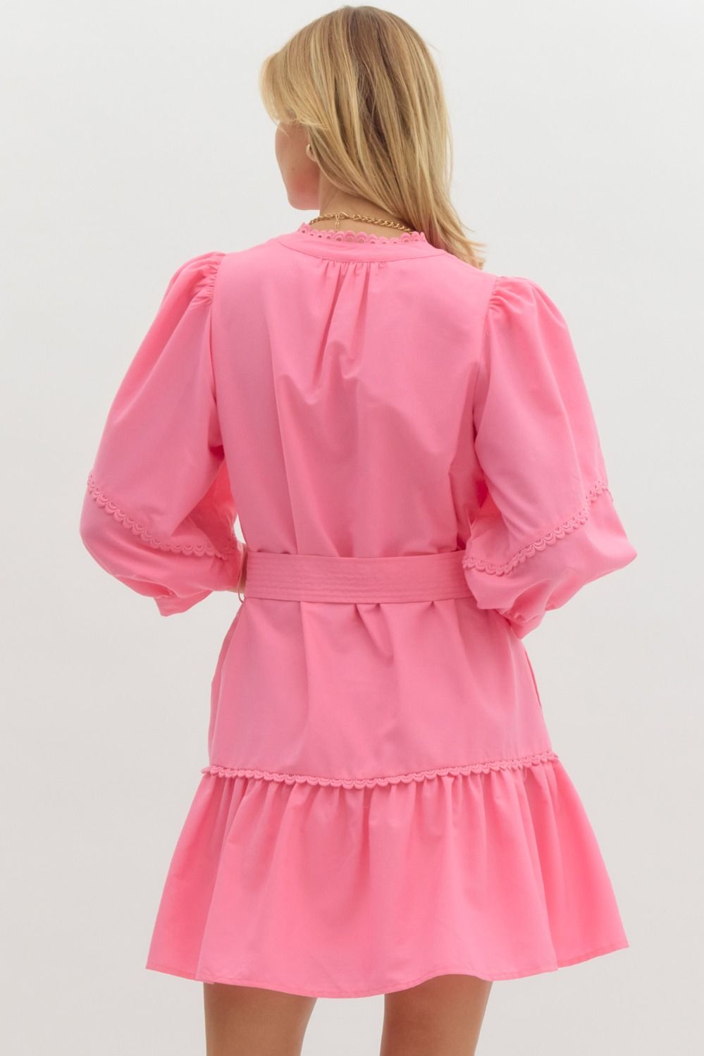 3/4 SLEEVE MINI DRESS - PINK