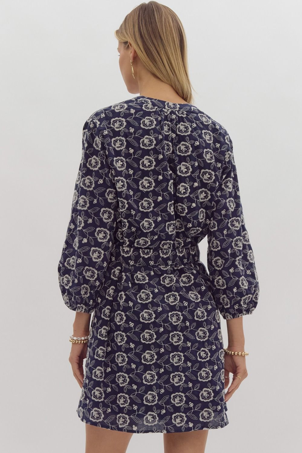 3/4 SLEEVE MINI DRESS - NAVY