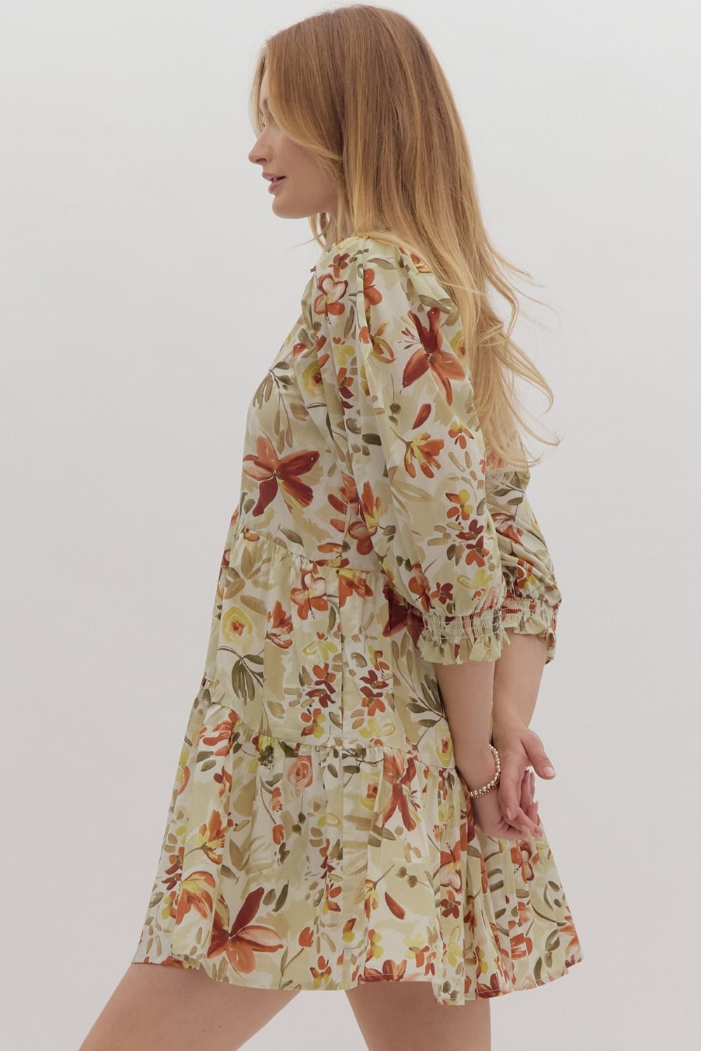 POLPIN TIERED MINI DRESS - OLIVE RUST