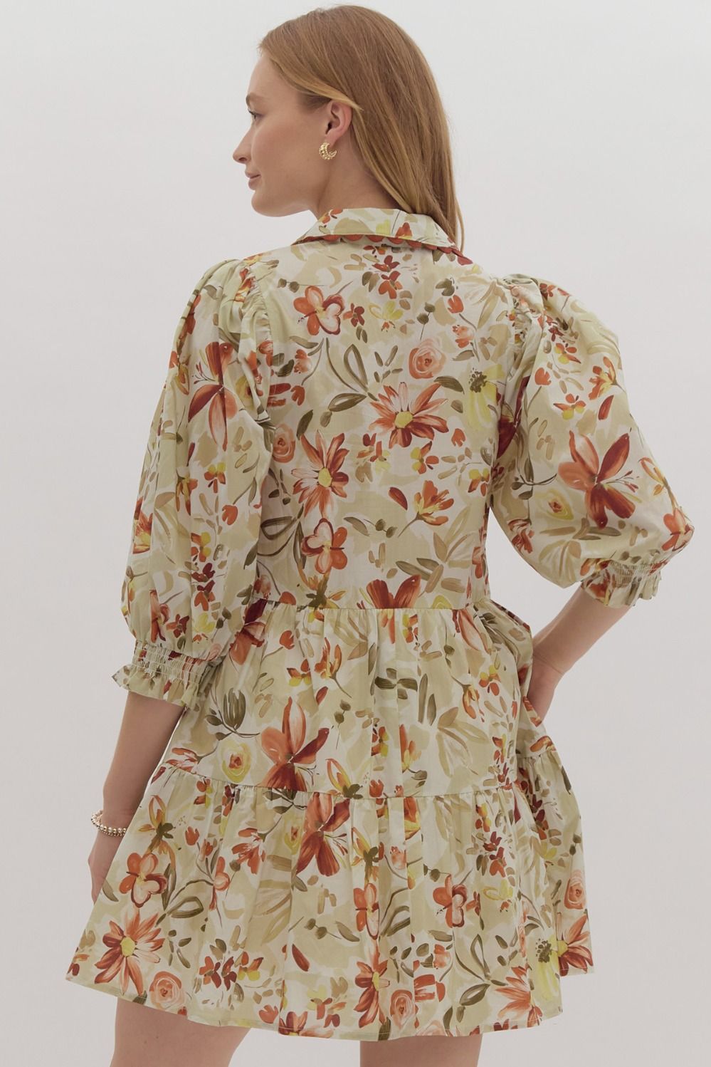 POLPIN TIERED MINI DRESS - OLIVE RUST