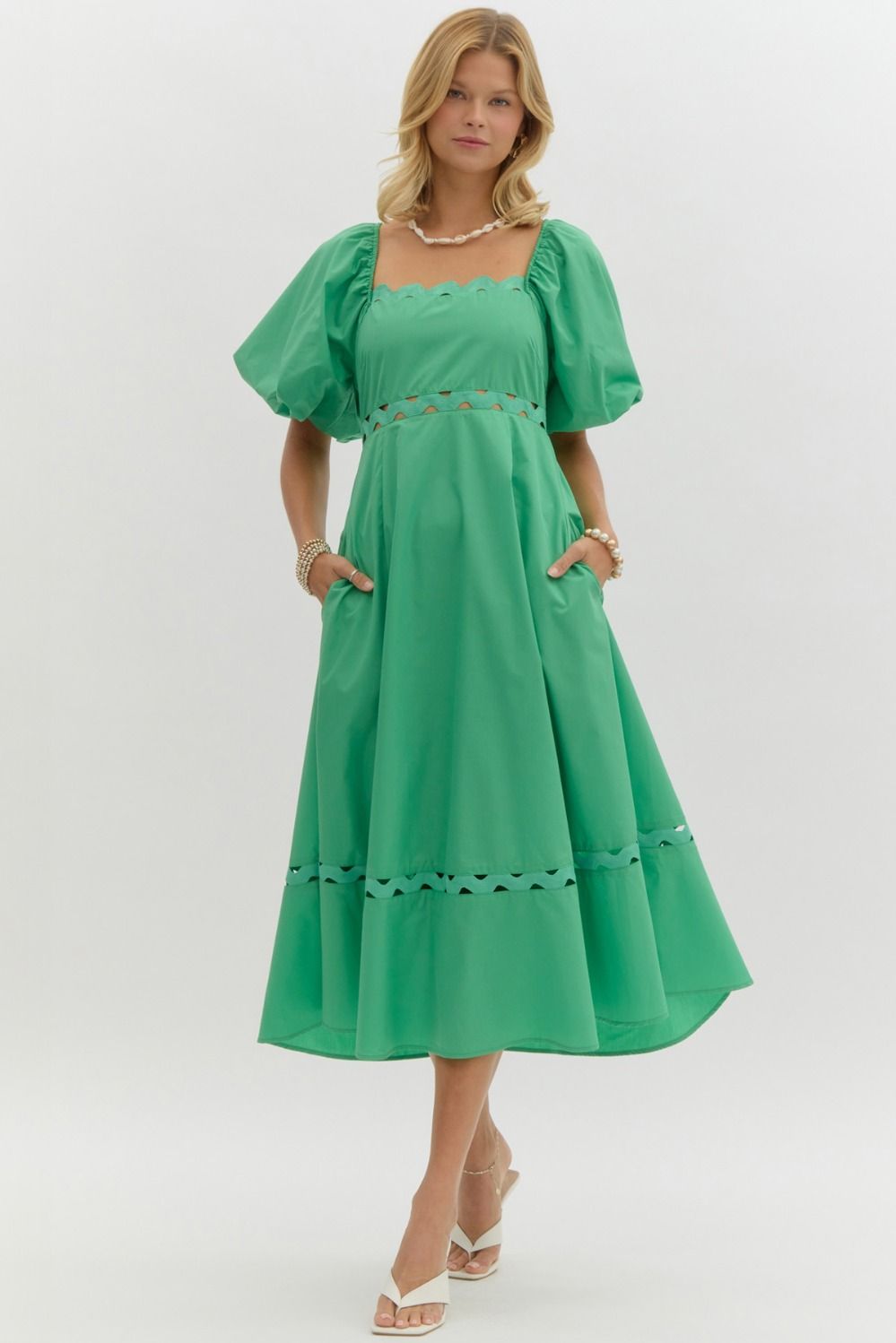SQUARE NECK MIDI DRESS - GREEN