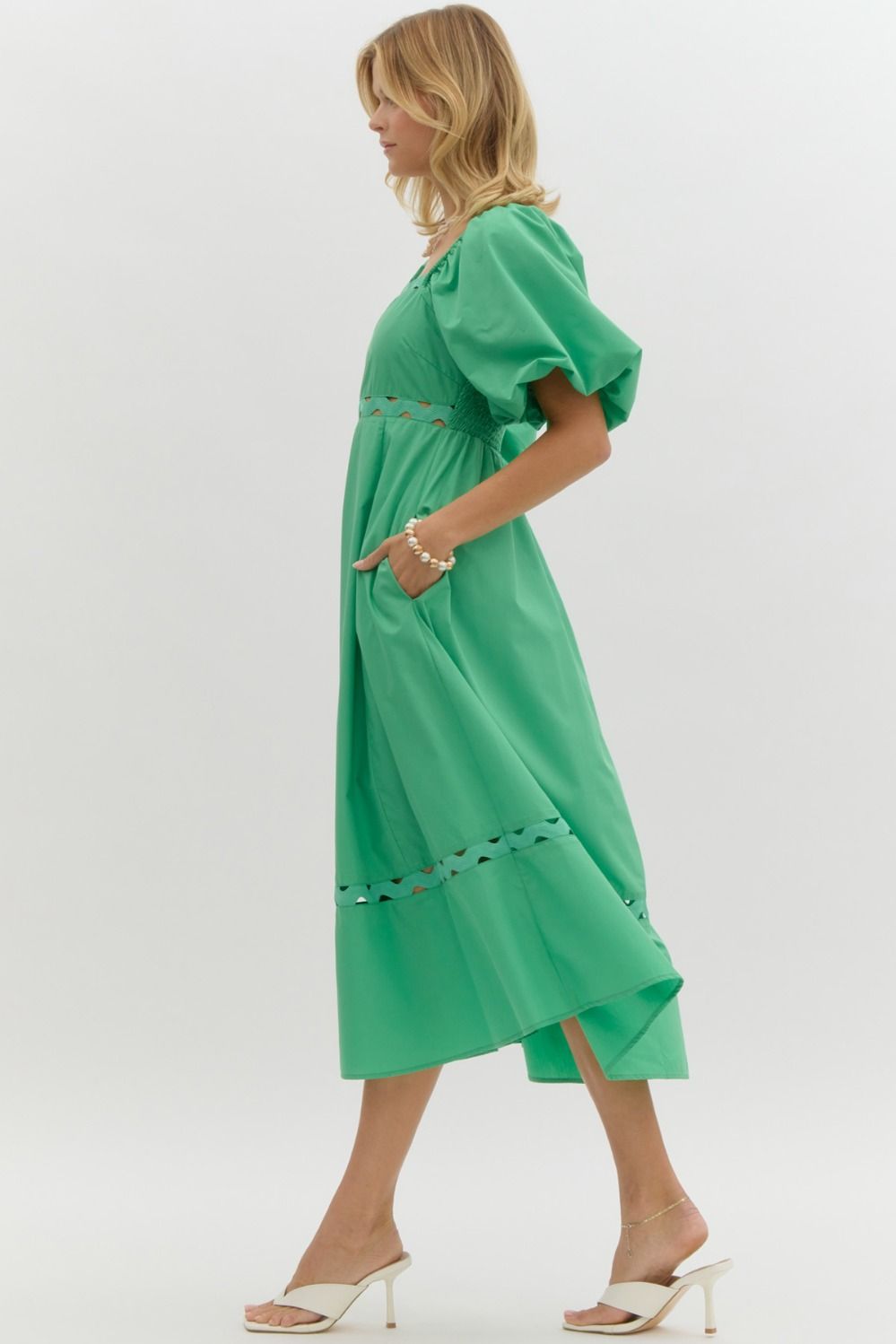 SQUARE NECK MIDI DRESS - GREEN