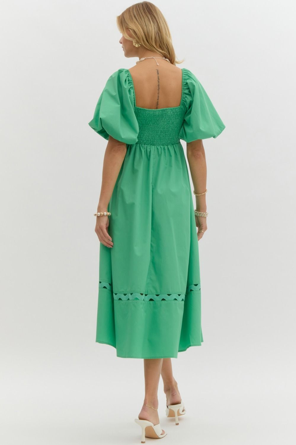SQUARE NECK MIDI DRESS - GREEN