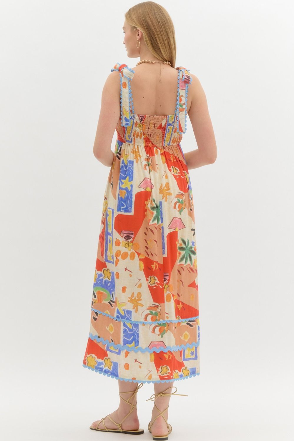 RESORT PRINT TIERED MIDI DRES - MULTI