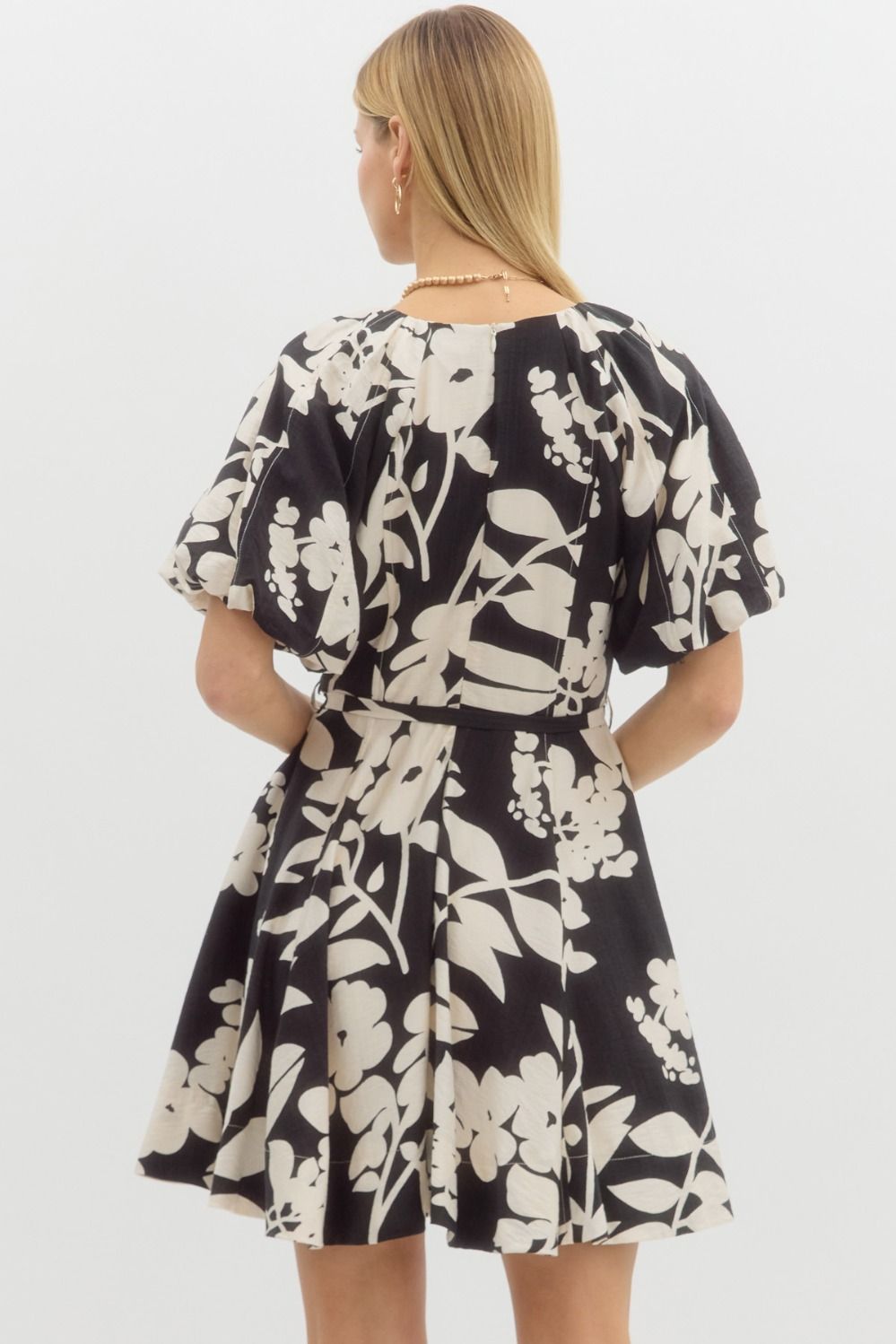 FLORAL MINI DRESS - BLACK