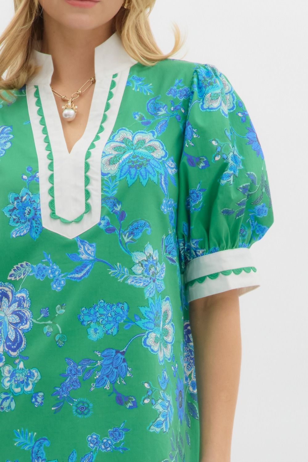 FLORAL PRINT MINI DRESS - GREEN