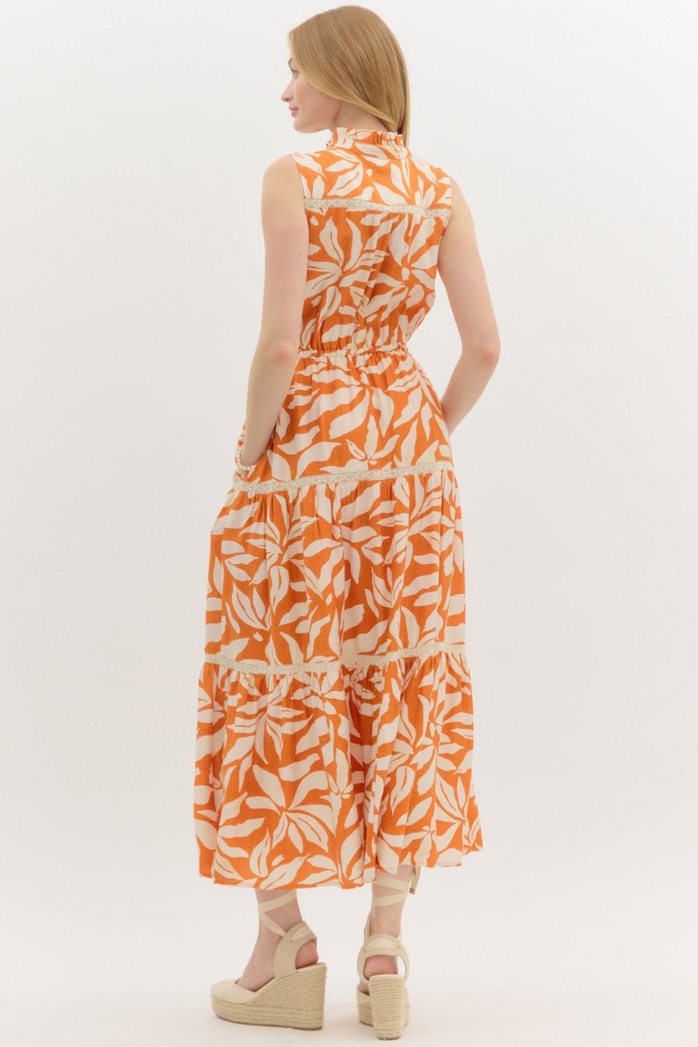 SLEEVELESS FLORAL DRESS - ORANGE