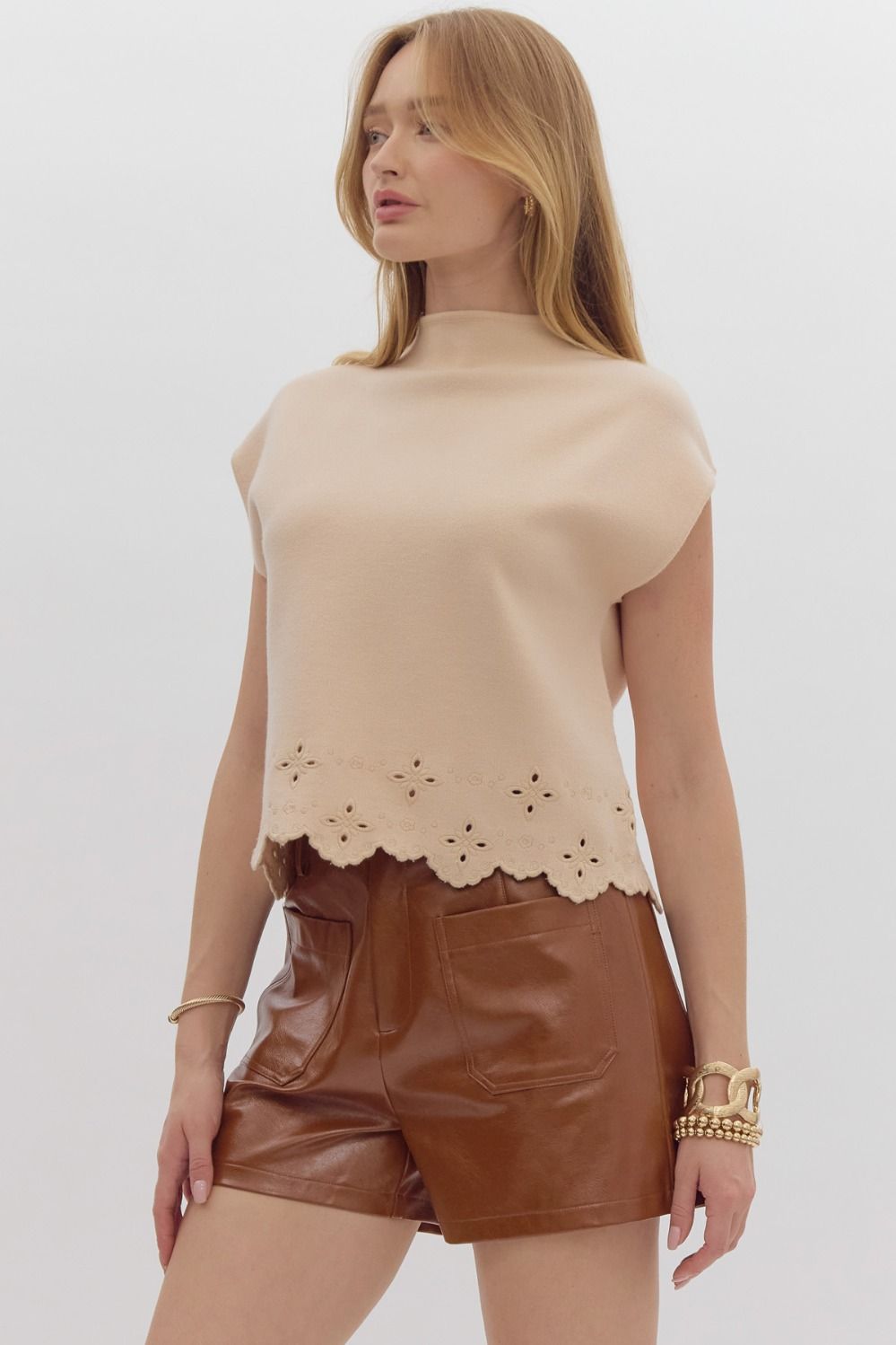 SLEEVELESS SWEATER TOP - ECRU