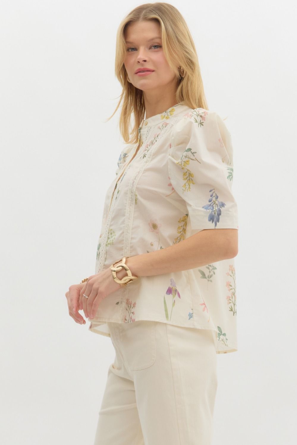 FLORAL COTTON LACE TOP - CREAM