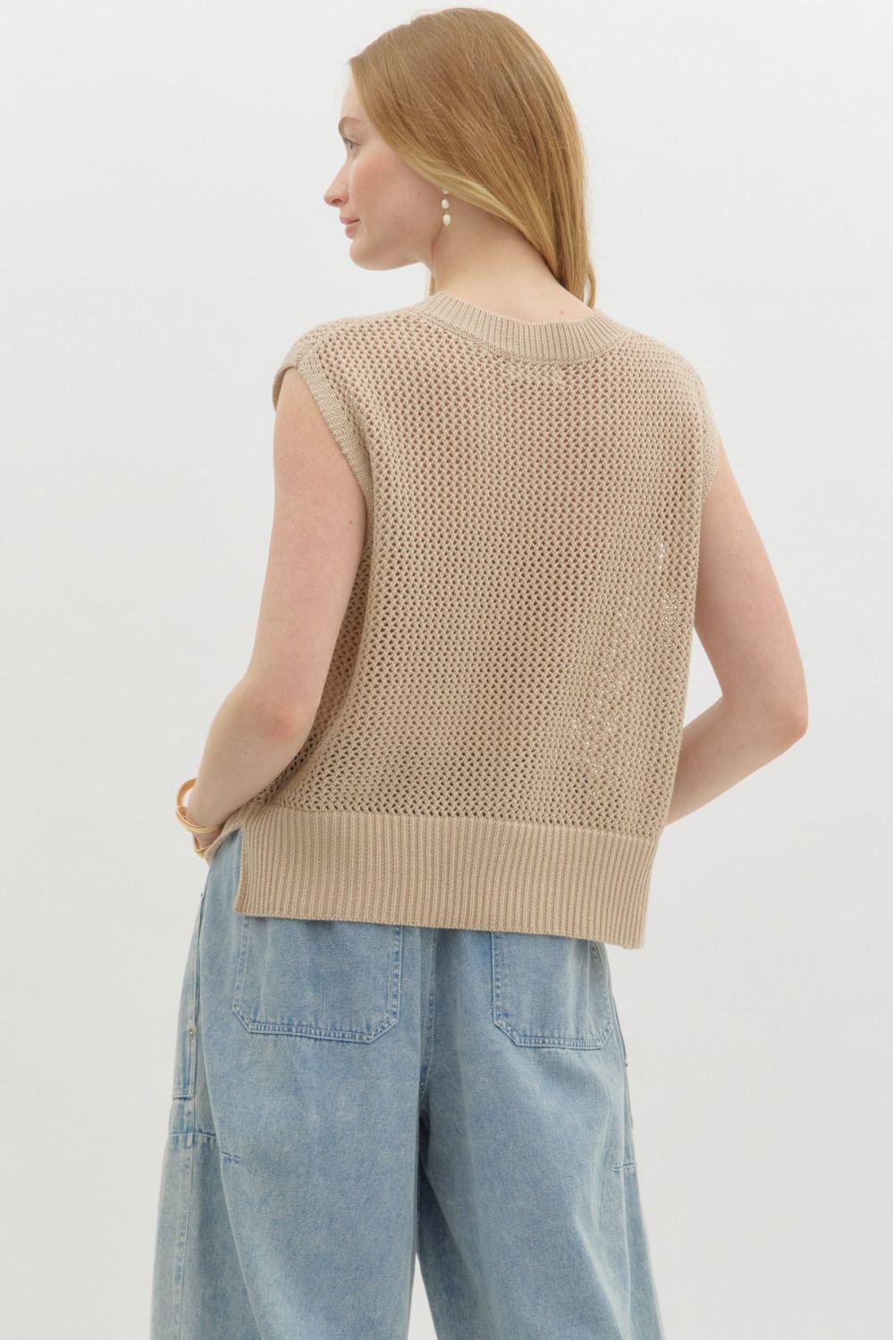 KNIT PULLOVER TOP - LIGHT TAUPE