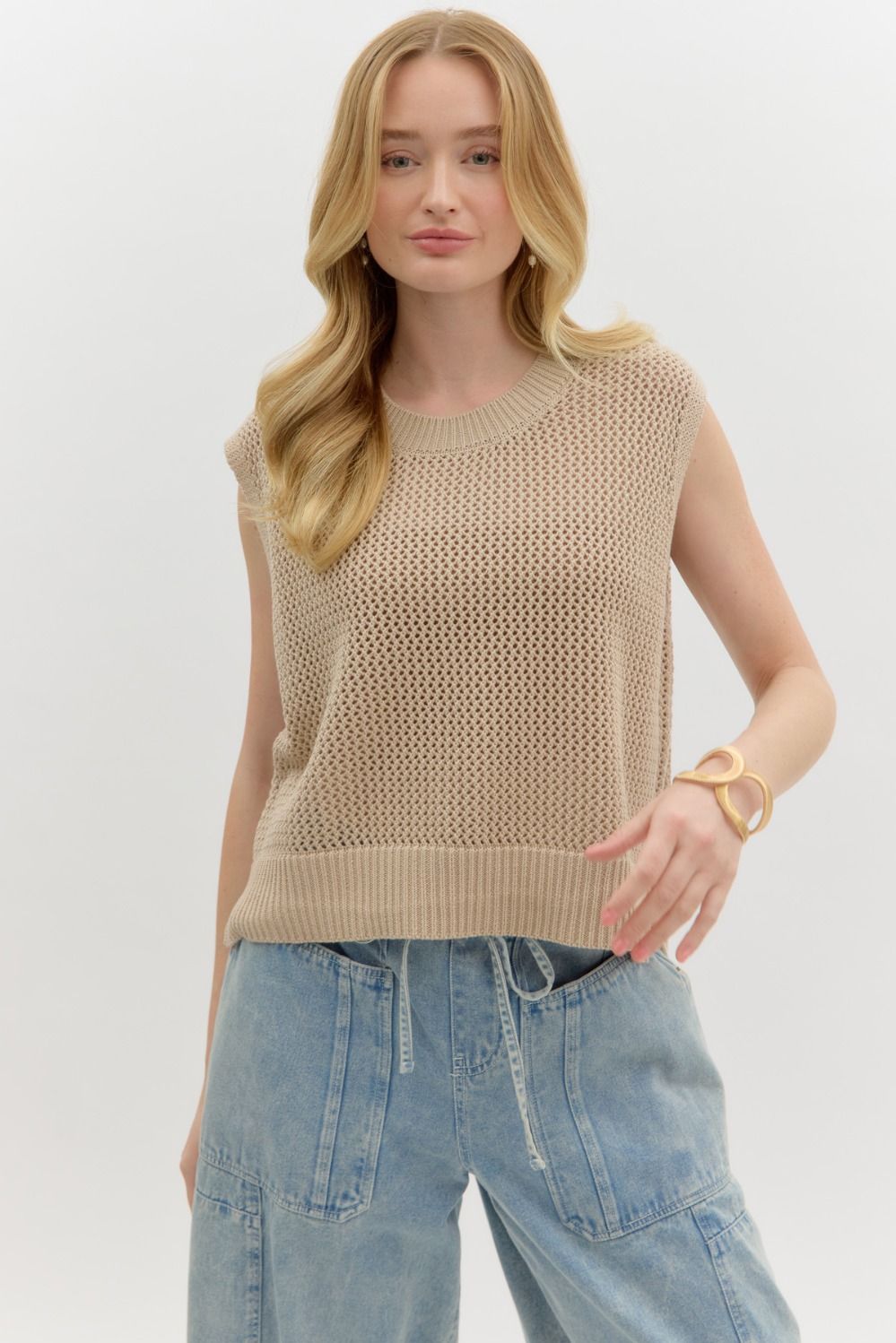KNIT PULLOVER TOP - LIGHT TAUPE