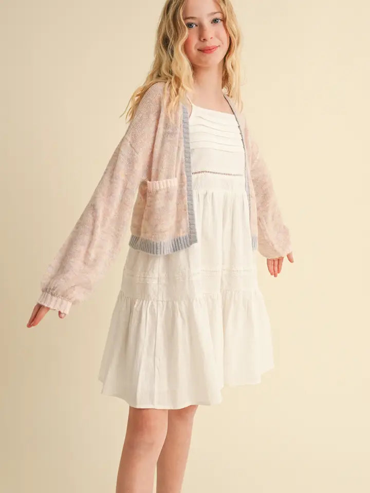 LIGHTWEIGHT CARDIGAN W/POCKETS IN COLORBLOCK - CORAL BLUE